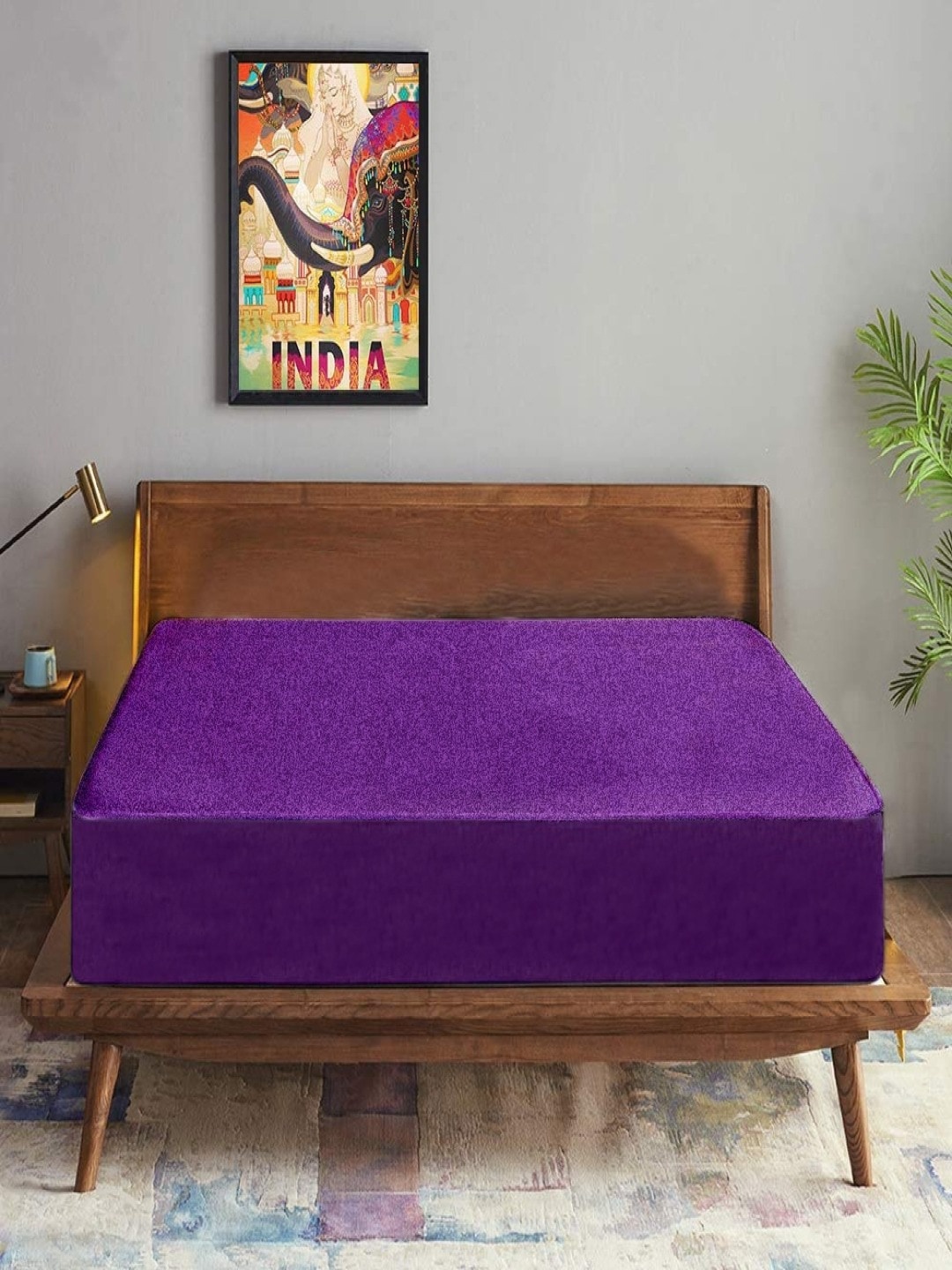 Trance Home Linen Purple Solid Queen Size Mattress Protector