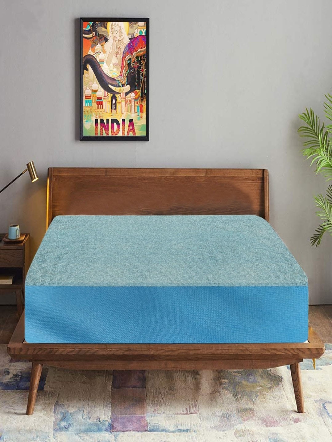 Trance Home Linen Blue Solid Water Proof King Size Mattress Protector