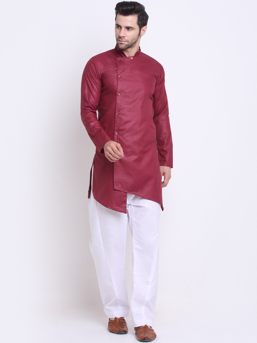 

Benstoke Men Maroon Angrakha Kurta with Pyjamas