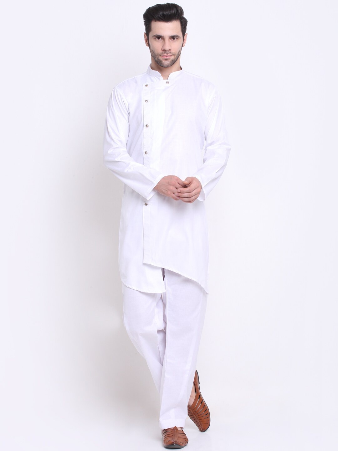 

Benstoke Men White Angrakha Kurta with Pyjamas