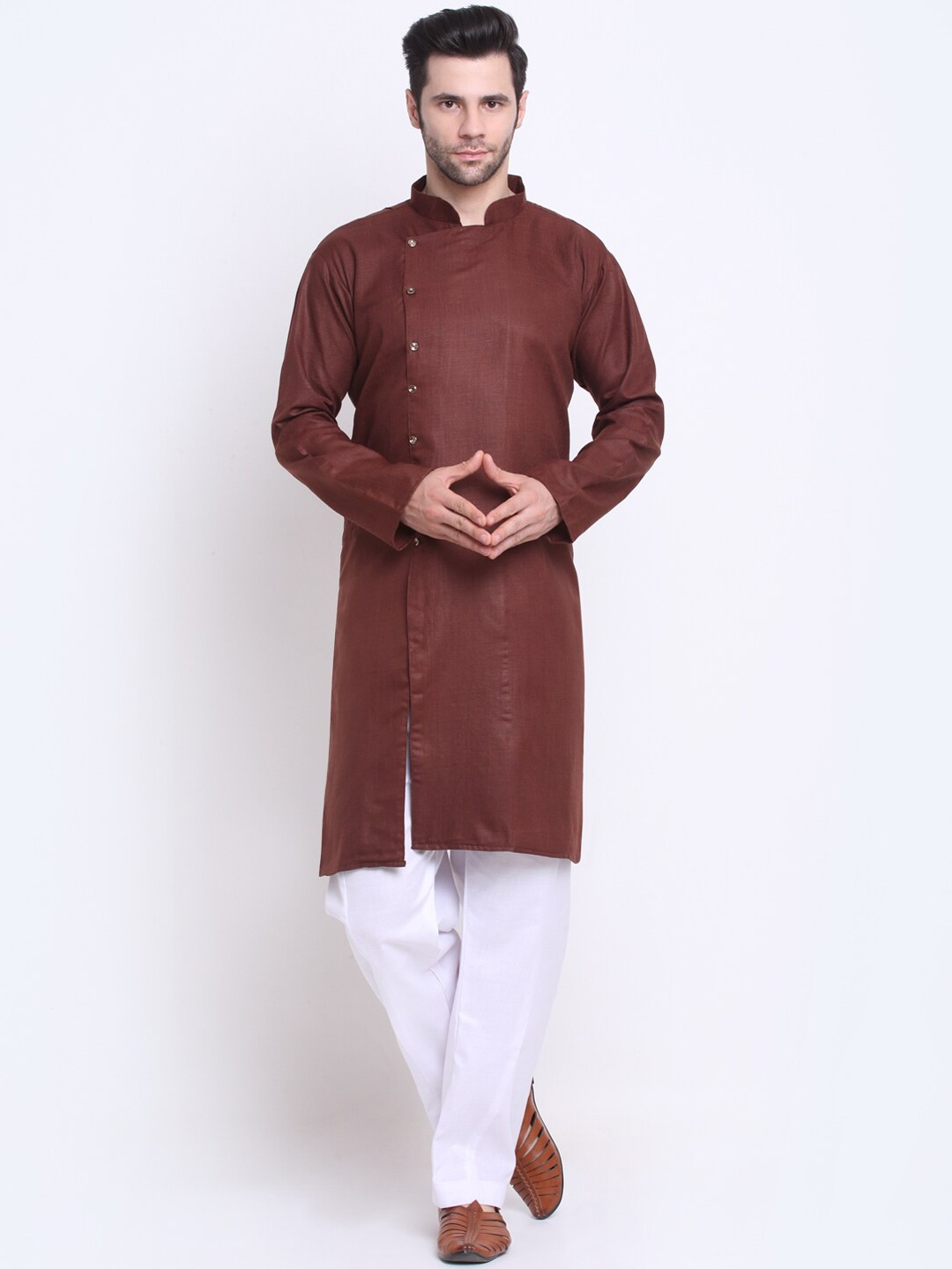 

Benstoke Men Brown Angrakha Kurta with Pyjamas