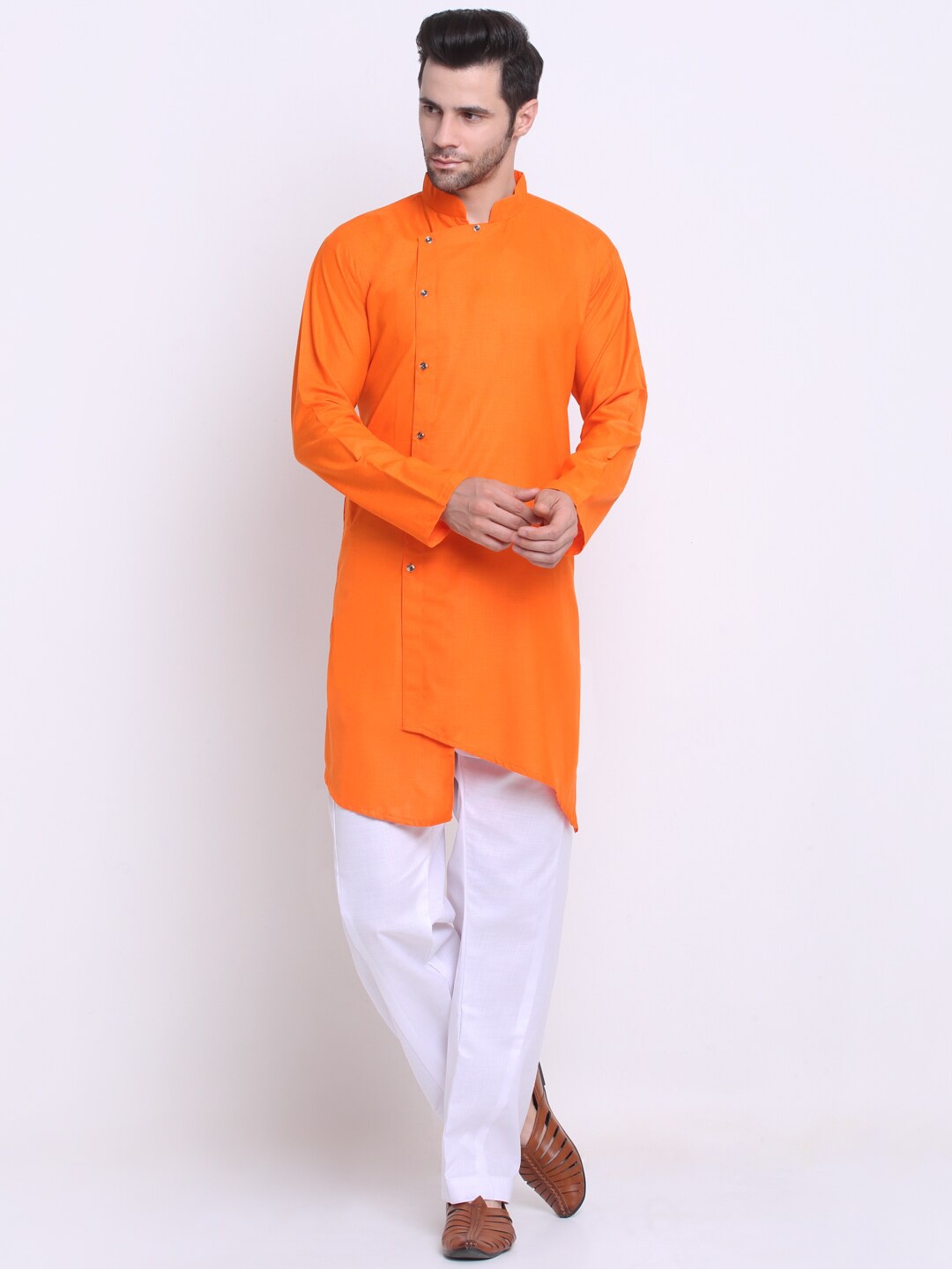 

Benstoke Men Orange Angrakha Kurta with Trousers