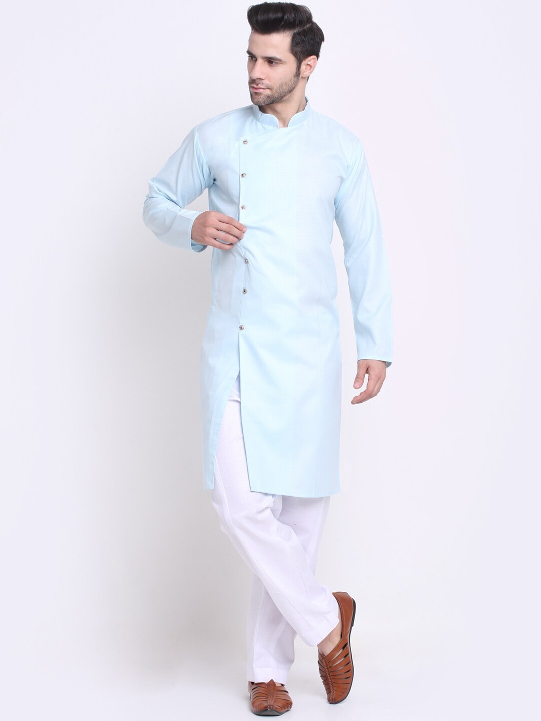

Benstoke Men Blue Angrakha Kurta with Pyjamas
