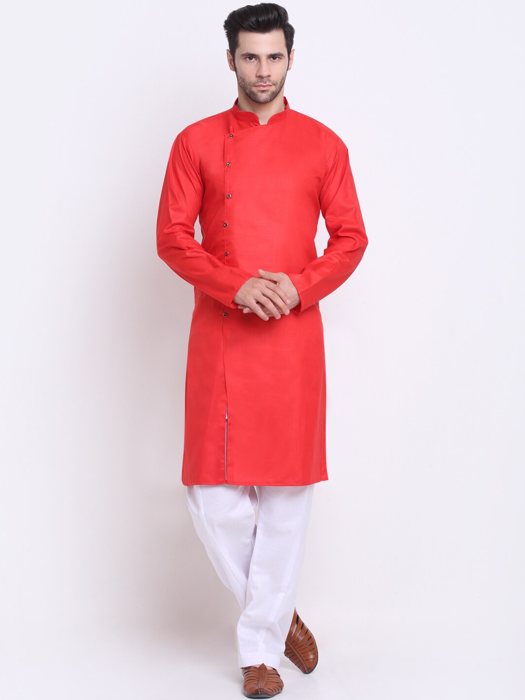 

Benstoke Men Red Angrakha Kurta with Pyjamas