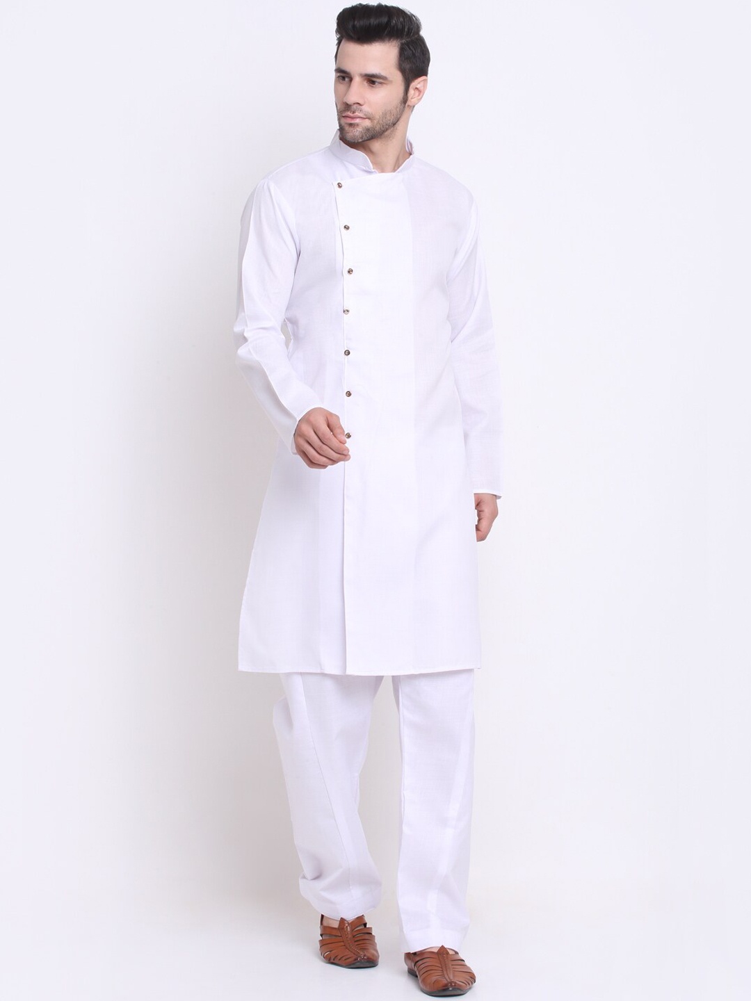 

Benstoke Men White Angrakha Kurta with Pyjamas