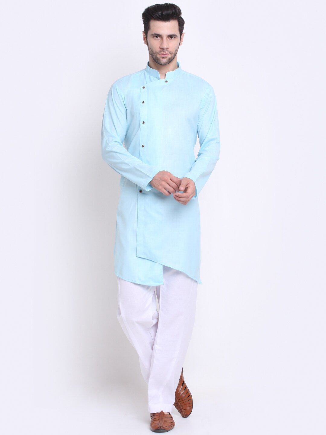 

Benstoke Men Blue Angrakha Kurta with Pyjamas