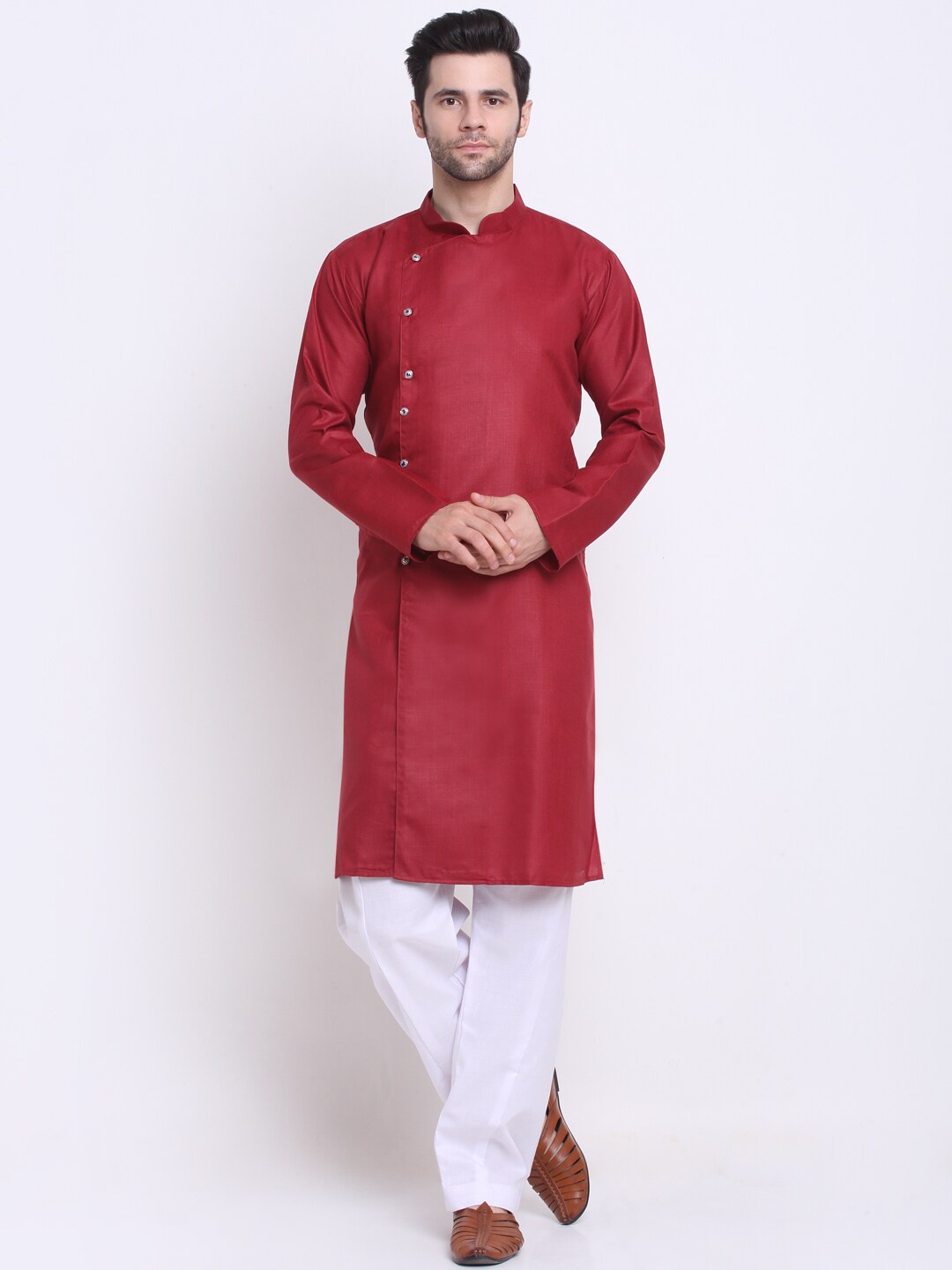 

Benstoke Men Maroon Angrakha Kurta with Pyjamas