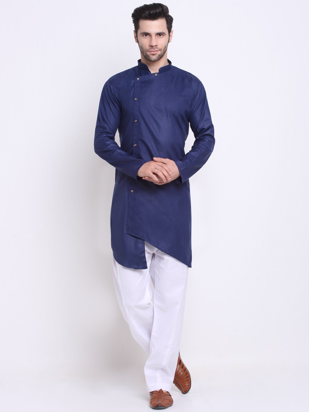 

Benstoke Men Navy Blue Angrakha Top with Trousers