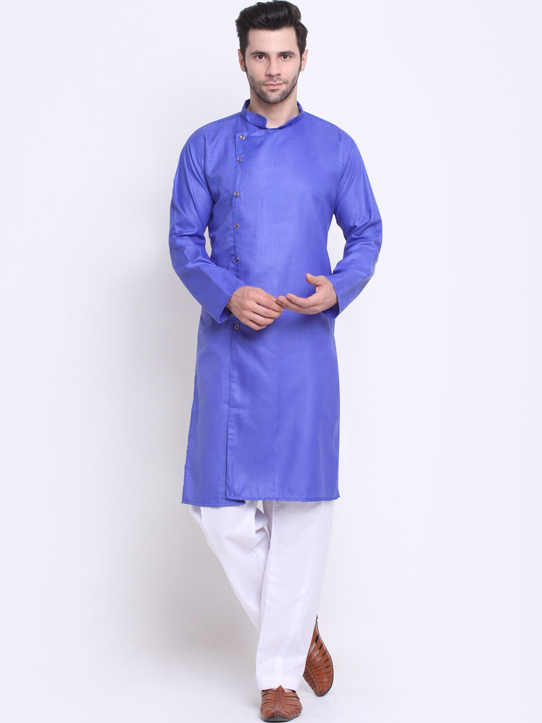 

Benstoke Men Blue Angrakha Kurta with Pyjamas