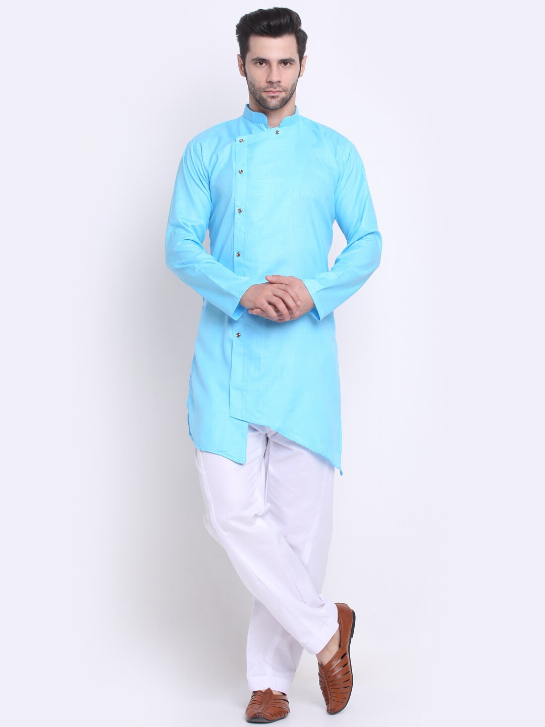 

Benstoke Men Blue Angrakha Kurta with Pyjamas