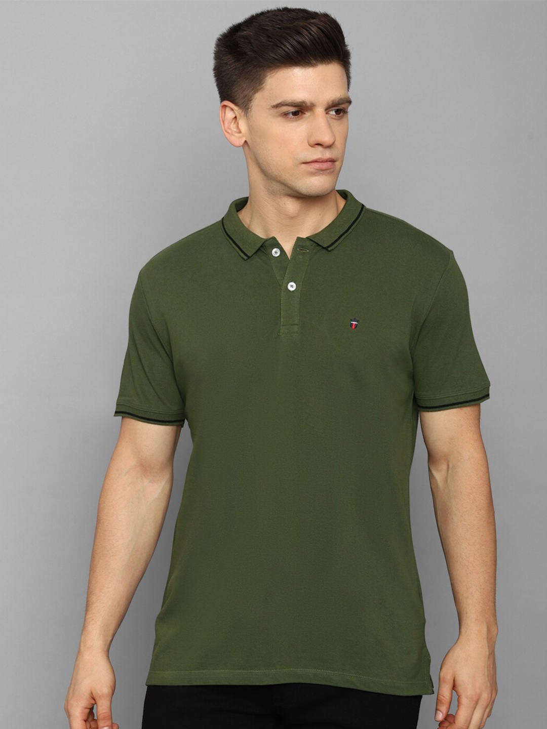 

Louis Philippe Jeans Men Olive Green Polo Collar Slim Fit T-shirt