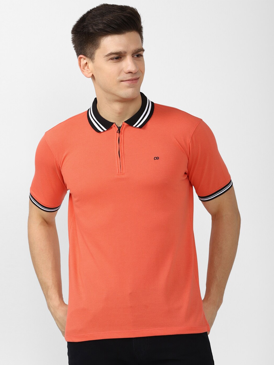 

Peter England Casuals Men Orange & peach pink Polo Collar T-shirt