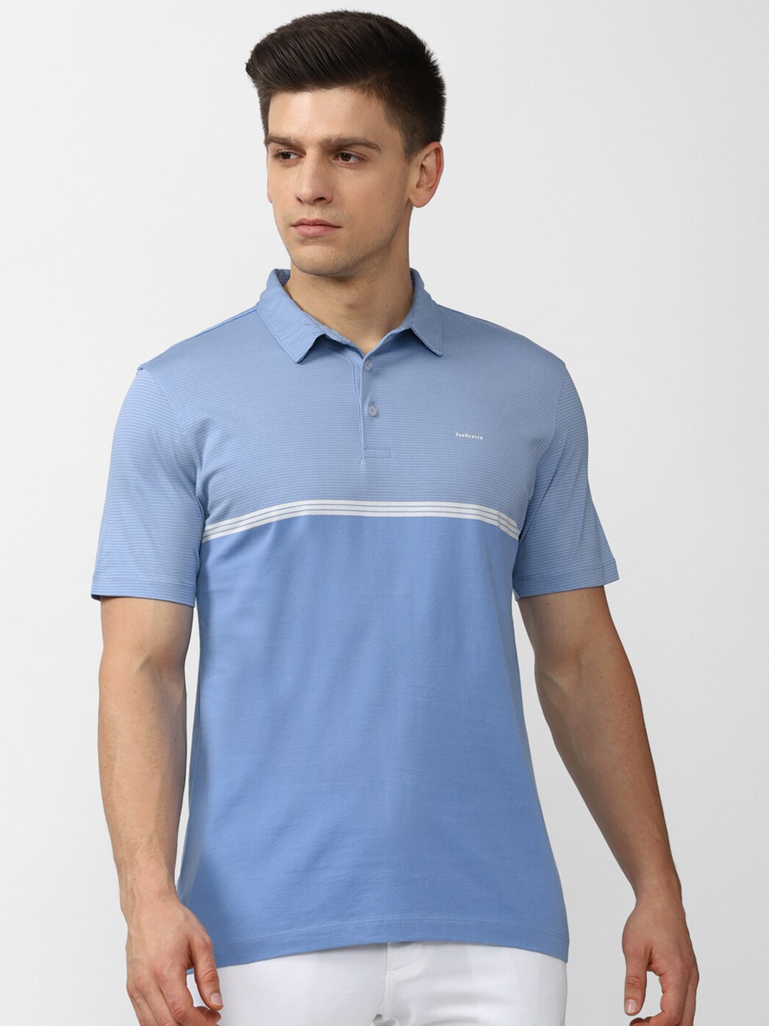 

Van Heusen Men Blue & desert mist Polo Collar T-shirt