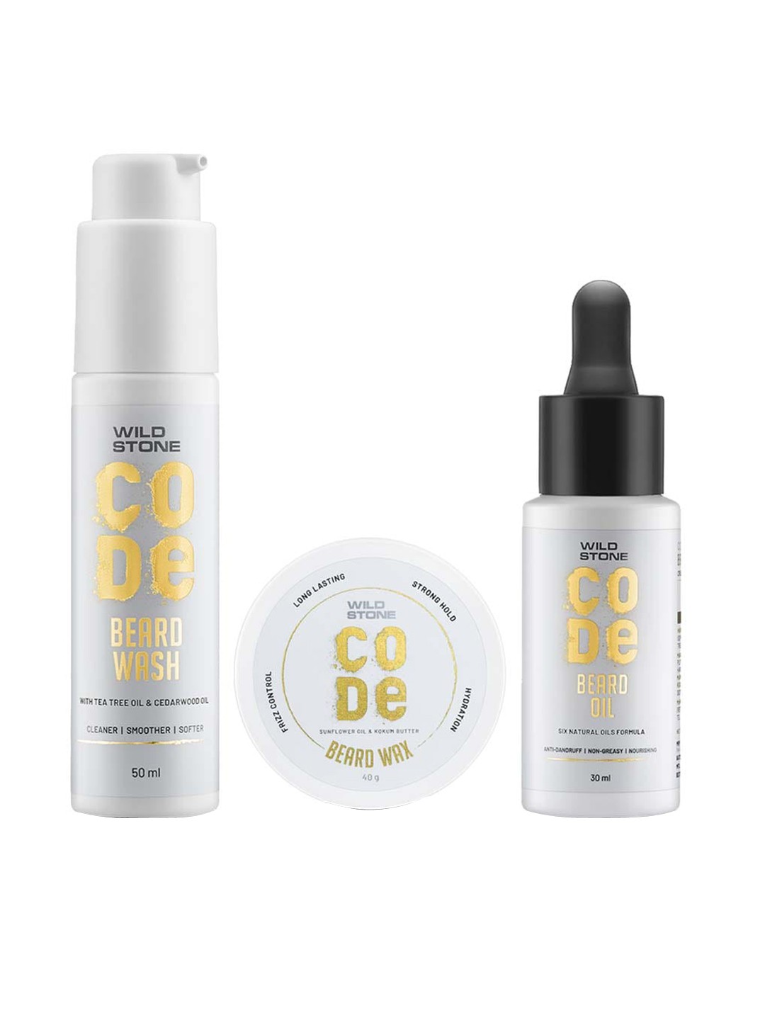 

Wild stone Men Code Set of Beard Wash 50 ml + Beard Wax 40 g + Beard Oil 30 ml, White