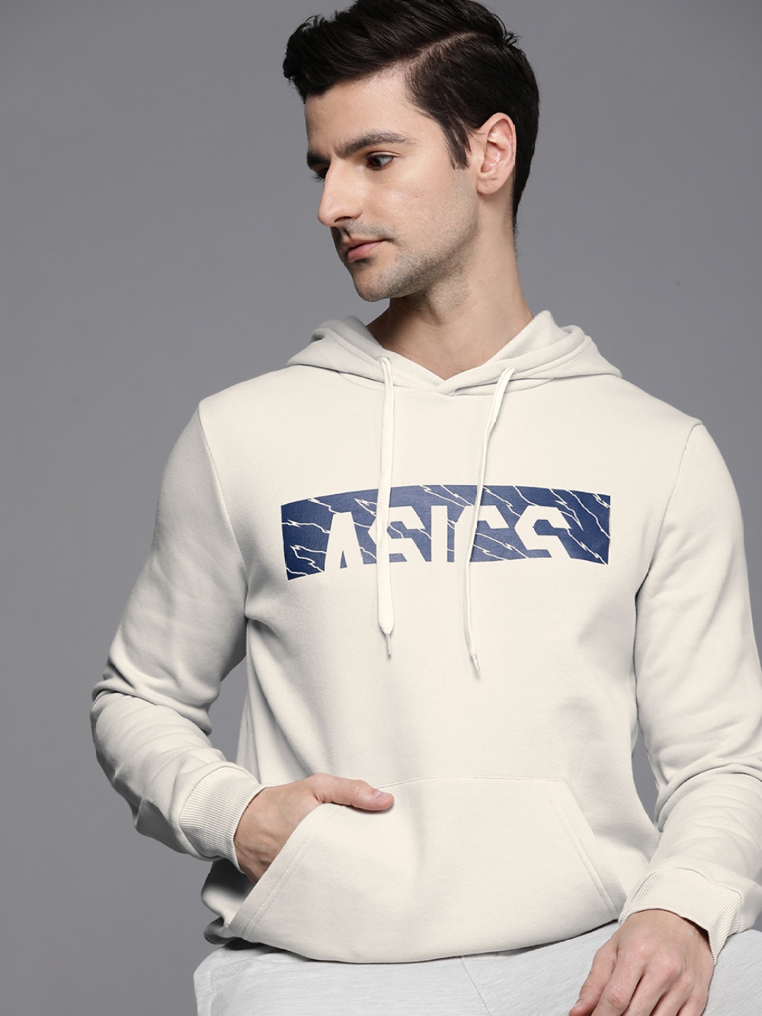 

ASICS Men Beige Brand Logo Printed Hooded Sweatshirt