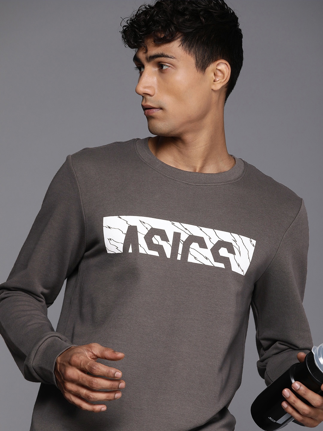 

ASICS Brand Logo Printed Sweatshirt, Grey