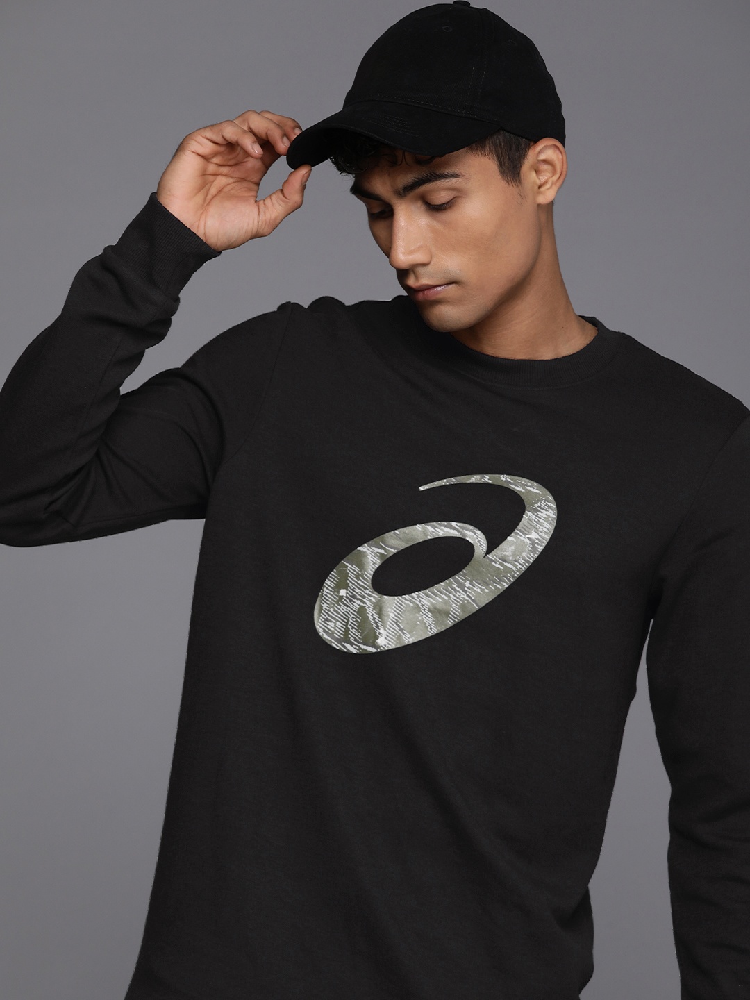 

ASICS Brand Logo Printed Sweatshirt, Black
