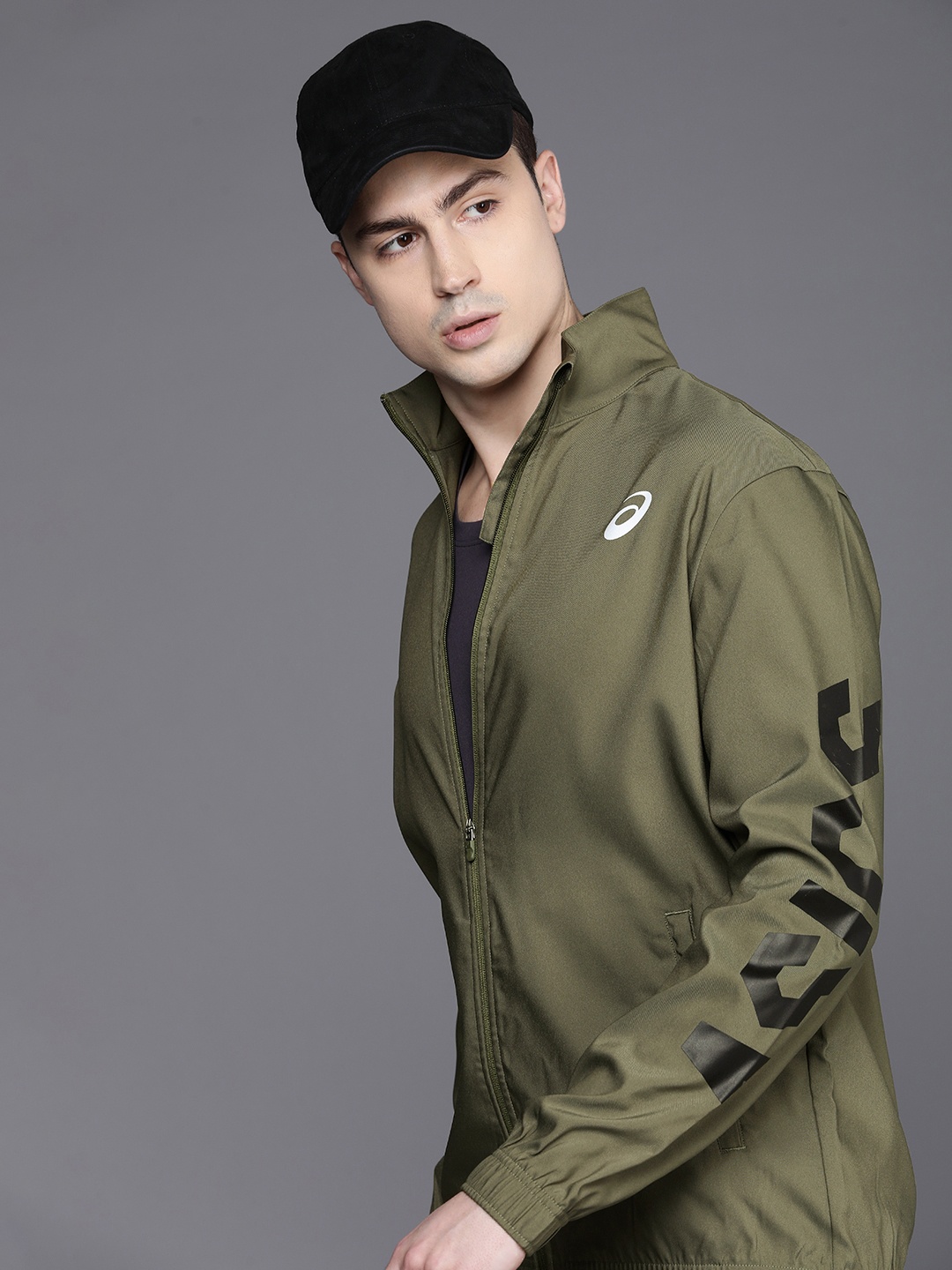 

ASICS Men Brand Logo Placement Print Sporty Jacket, Olive