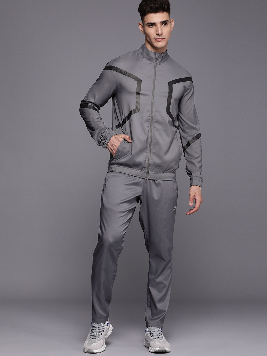 

ASICS Men Hex Print Basic Tracksuit, Grey