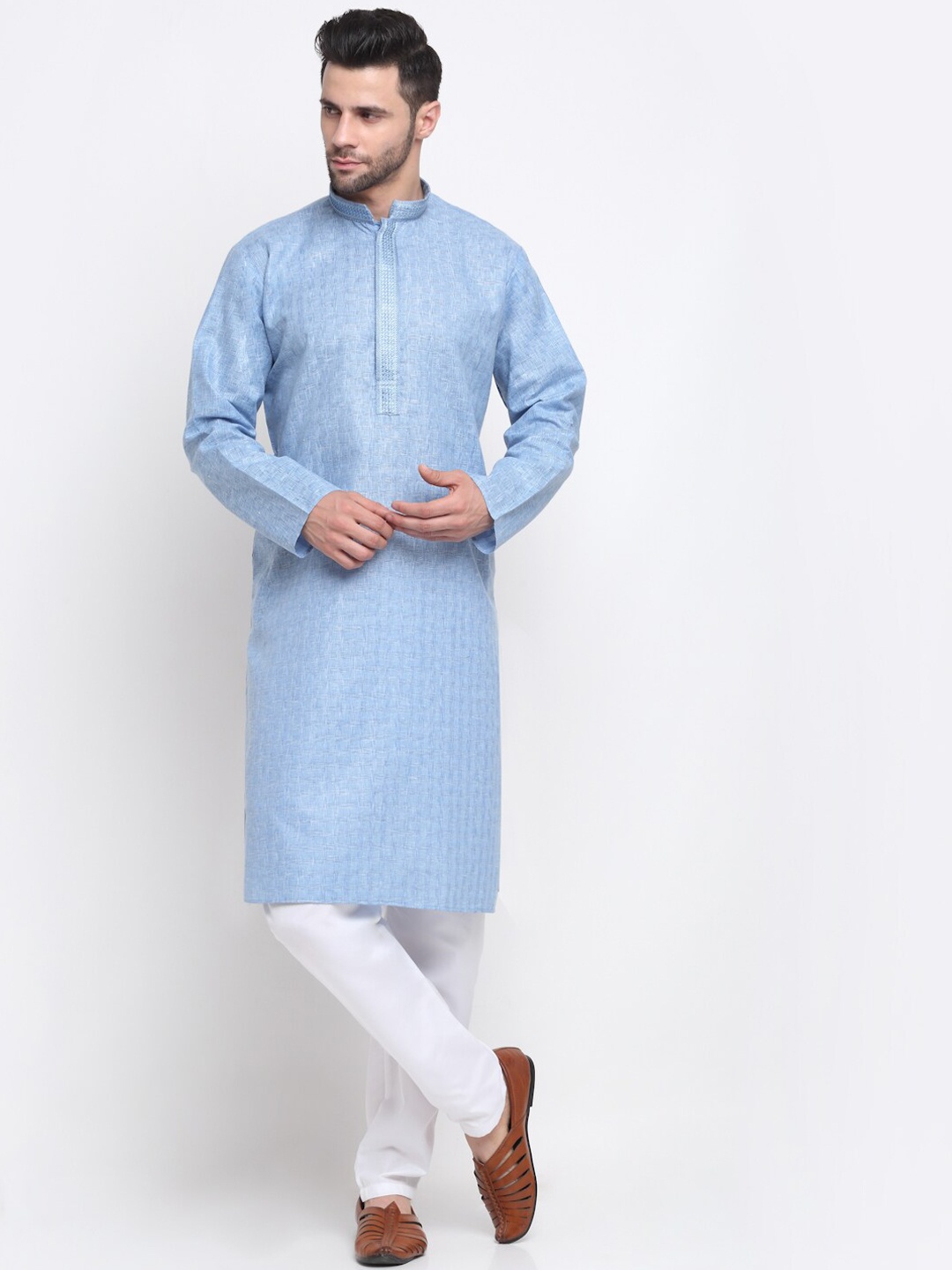 

KRAFT INDIA Men Blue Pure Cotton Kurta with Pyjamas