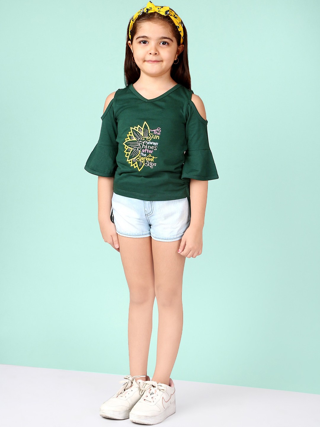 

Naughty Ninos Girls Green & Blue Printed Top with Shorts