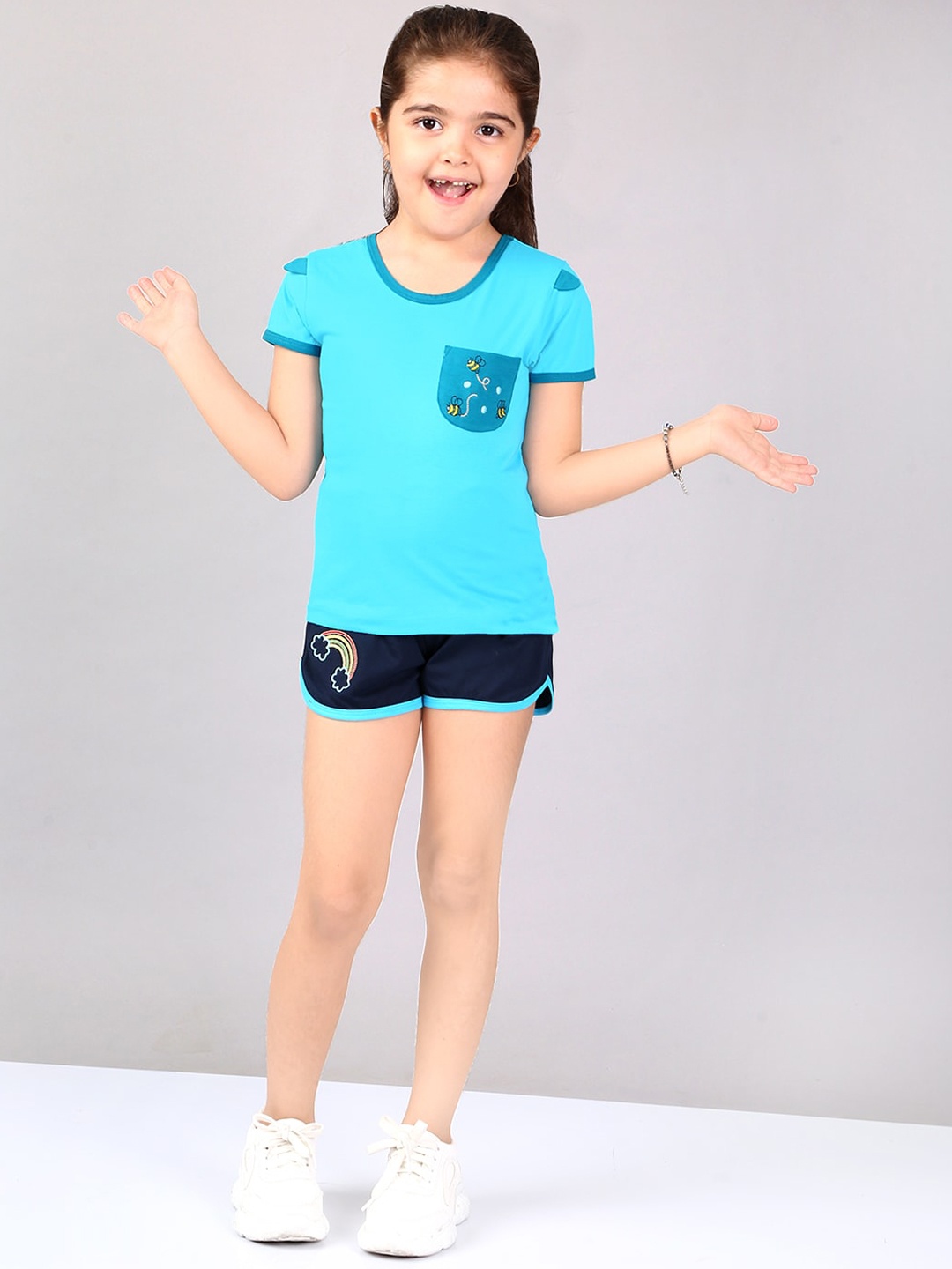 

Naughty Ninos Girls Blue & Navy Blue Printed T-shirt with Shorts