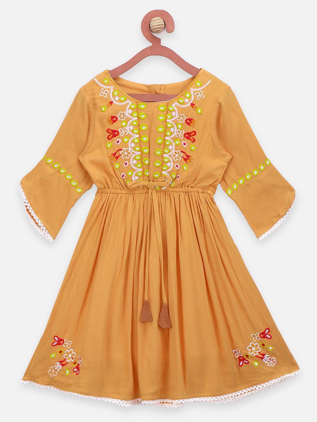 

LilPicks Brown & antique brass Floral Dress