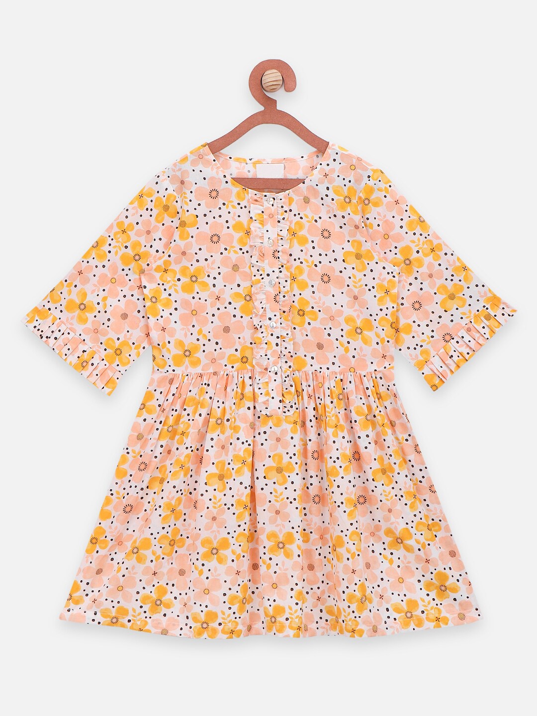 

LilPicks Yellow & lotion pink Floral Dress