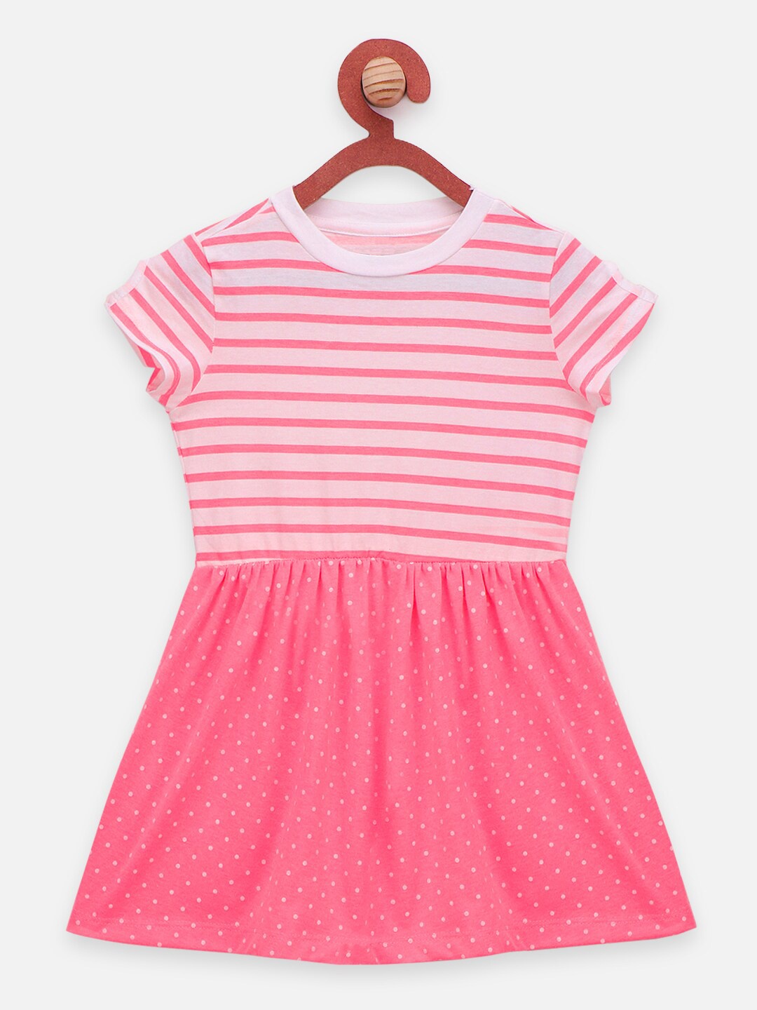 

LilPicks Pink & crystal rose Striped Dress
