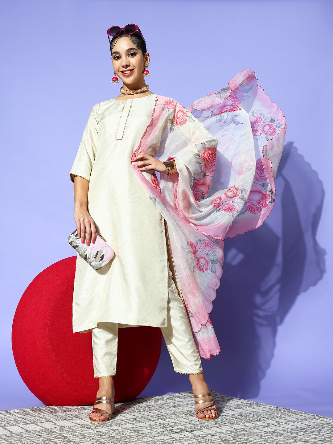 

Tikhi Imli Women Cream Silk Blend Print Parade Kurta Set