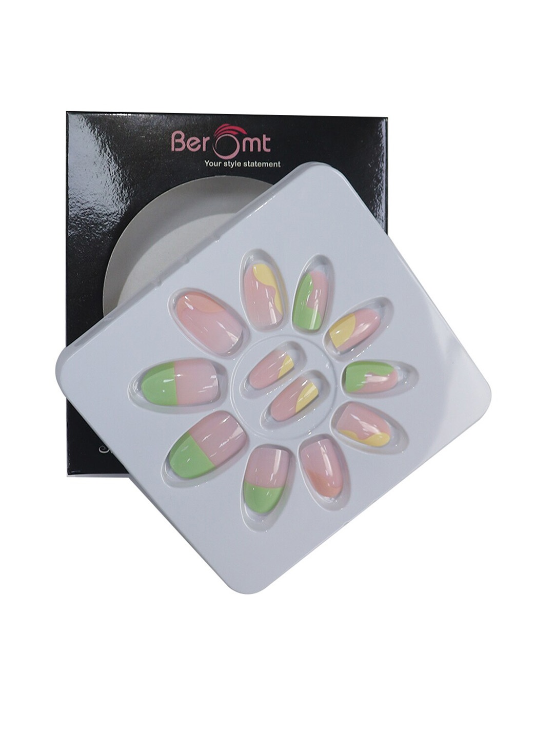 

BEROMT 12 Pcs Long-Lasting Reusable Lightweight Salon Finish Press on Nail Tips- Shade 245, Pink