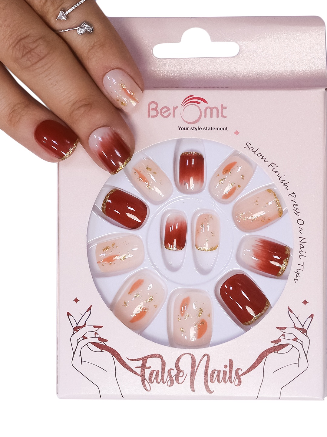 

BEROMT 12 Pcs Long-Lasting Reusable Lightweight Salon Finish Press on Nail Tips- Shade 248, Brown