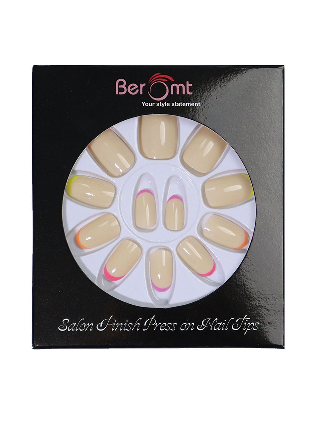 

BEROMT 12 Pcs Long-Lasting Reusable Lightweight Salon Finish Press on Nail Tips- Shade 163, Cream