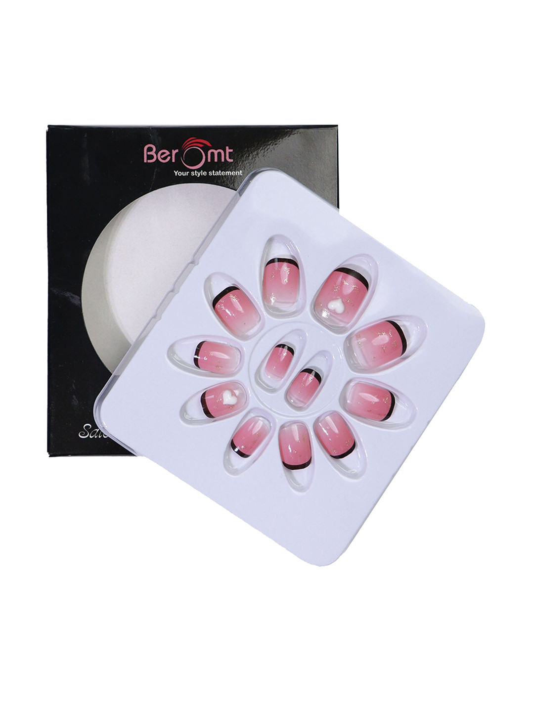 

BEROMT 12 Pcs Long-Lasting Reusable Lightweight Salon Finish Press on Nail Tips- Shade 168, Pink