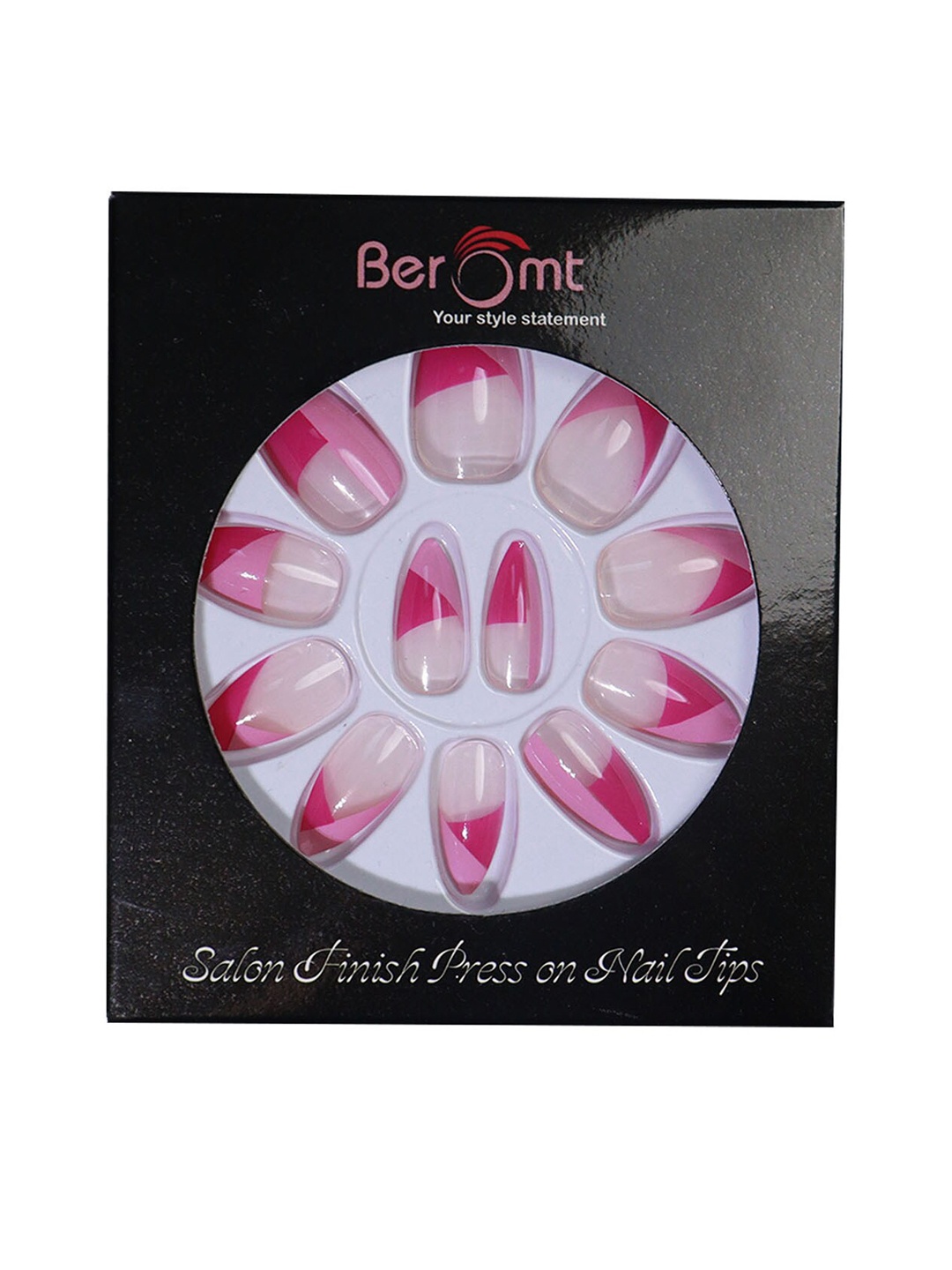 

BEROMT 12 Pcs Long-Lasting Reusable Lightweight Salon Finish Press on Nail Tips- Shade 251, Pink