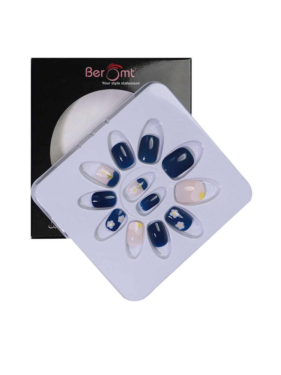 

BEROMT 12 Pcs Long-Lasting Reusable Lightweight Salon Finish Press on Nail Tips- Shade 190, Blue