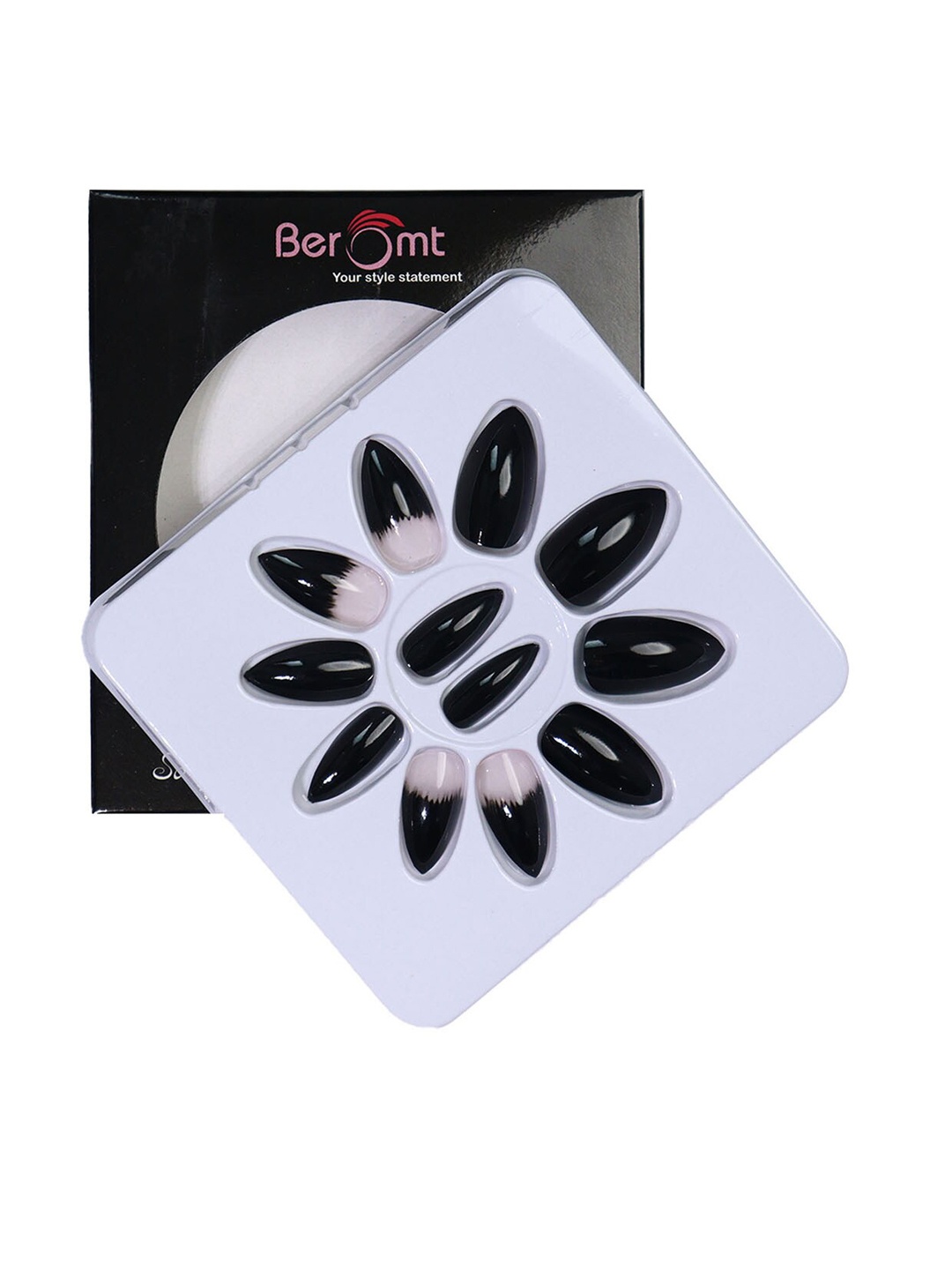 

BEROMT 12 Pcs Long-Lasting Reusable Lightweight Salon Finish Press on Nail Tips- Shade 178, Black