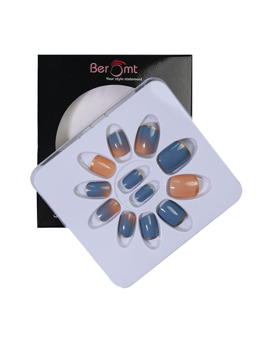 

BEROMT 12 Pcs Long-Lasting Reusable Lightweight Salon Finish Press on Nail Tips- Shade 180, Blue
