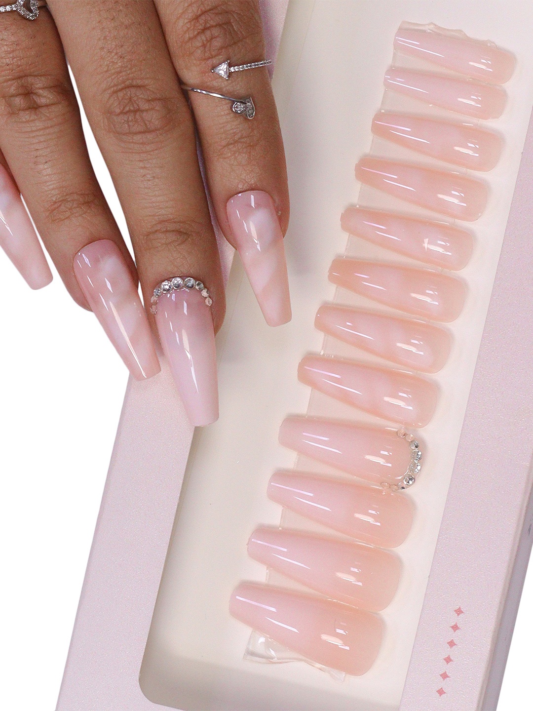 

BEROMT 12 Pcs Long-Lasting Reusable Lightweight Salon Finish Press on Nail Tips - 264, Pink