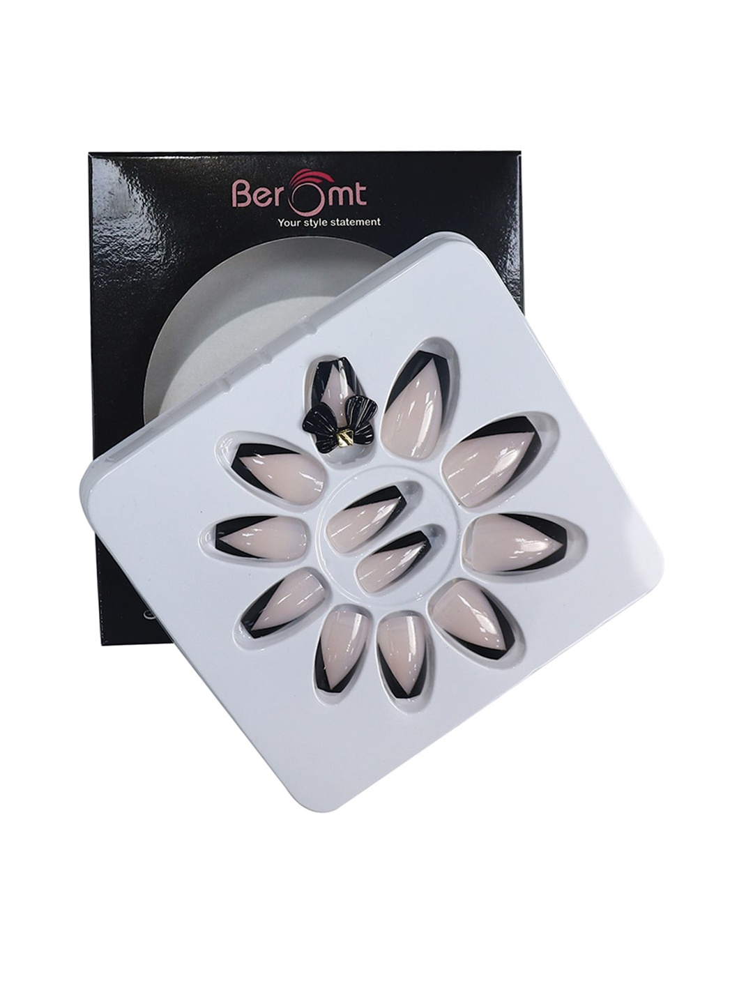 

BEROMT 12 Pcs Long-Lasting Reusable Lightweight Salon Finish Press on Nail Tips- Shade 249, Black