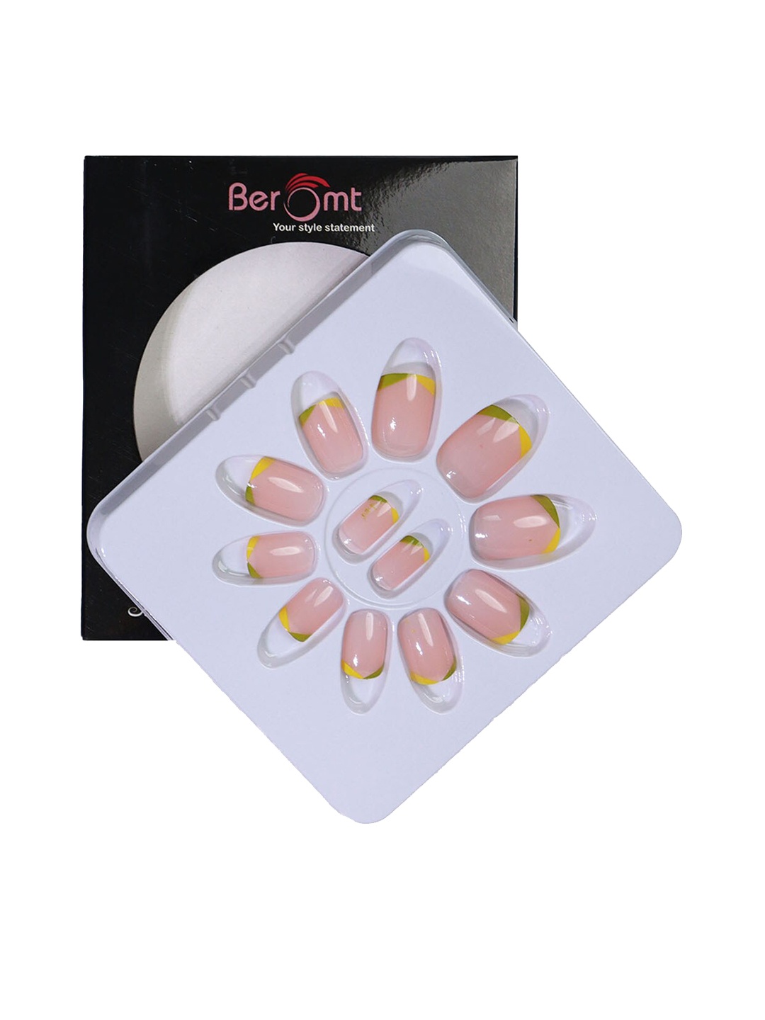 

BEROMT 12 Pcs Long-Lasting Reusable Lightweight Salon Finish Press on Nail Tips- Shade 164, Pink