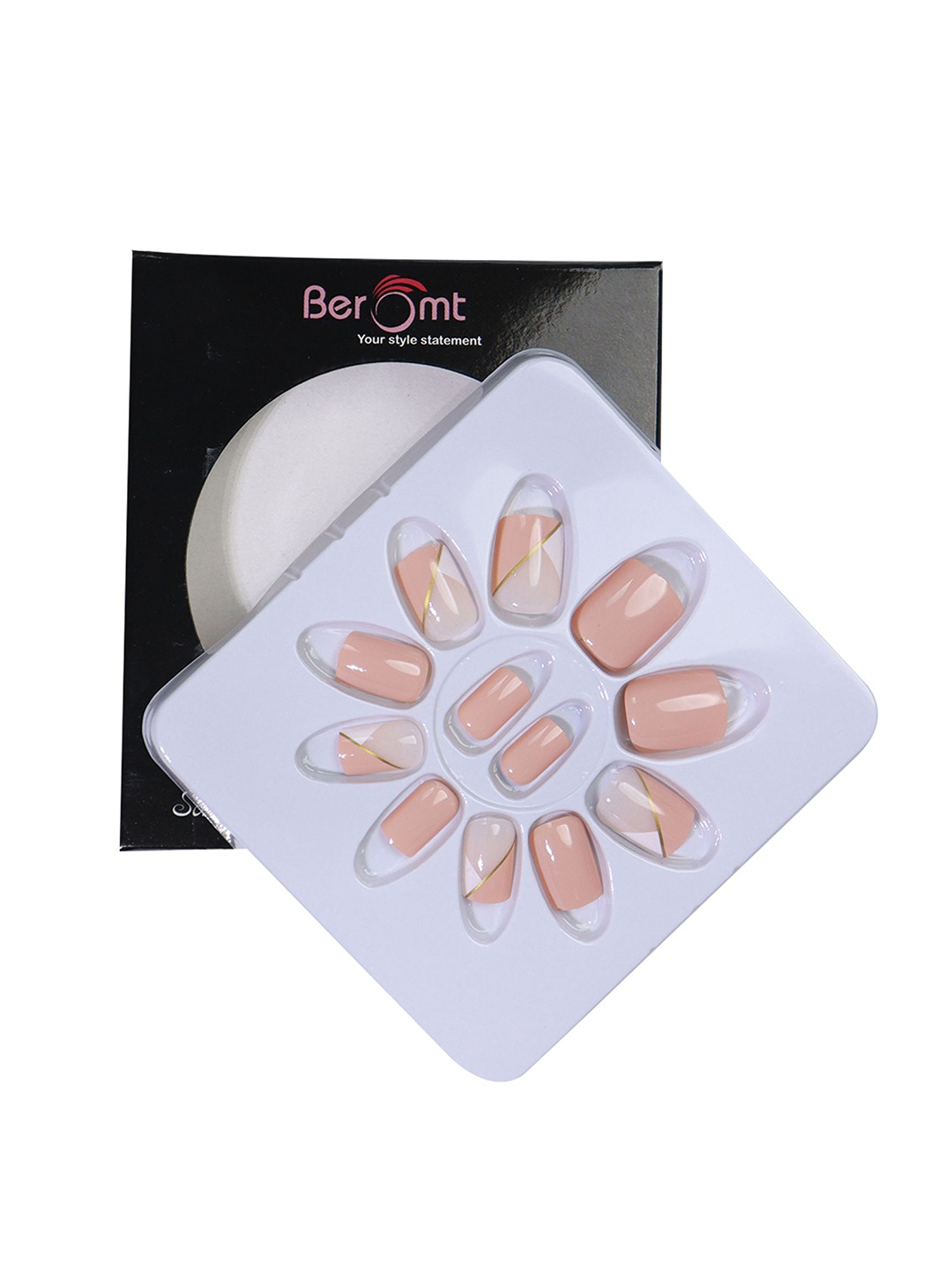 

BEROMT 12 Pcs Long-Lasting Reusable Lightweight Salon Finish Press on Nail Tips- Shade 161, Pink