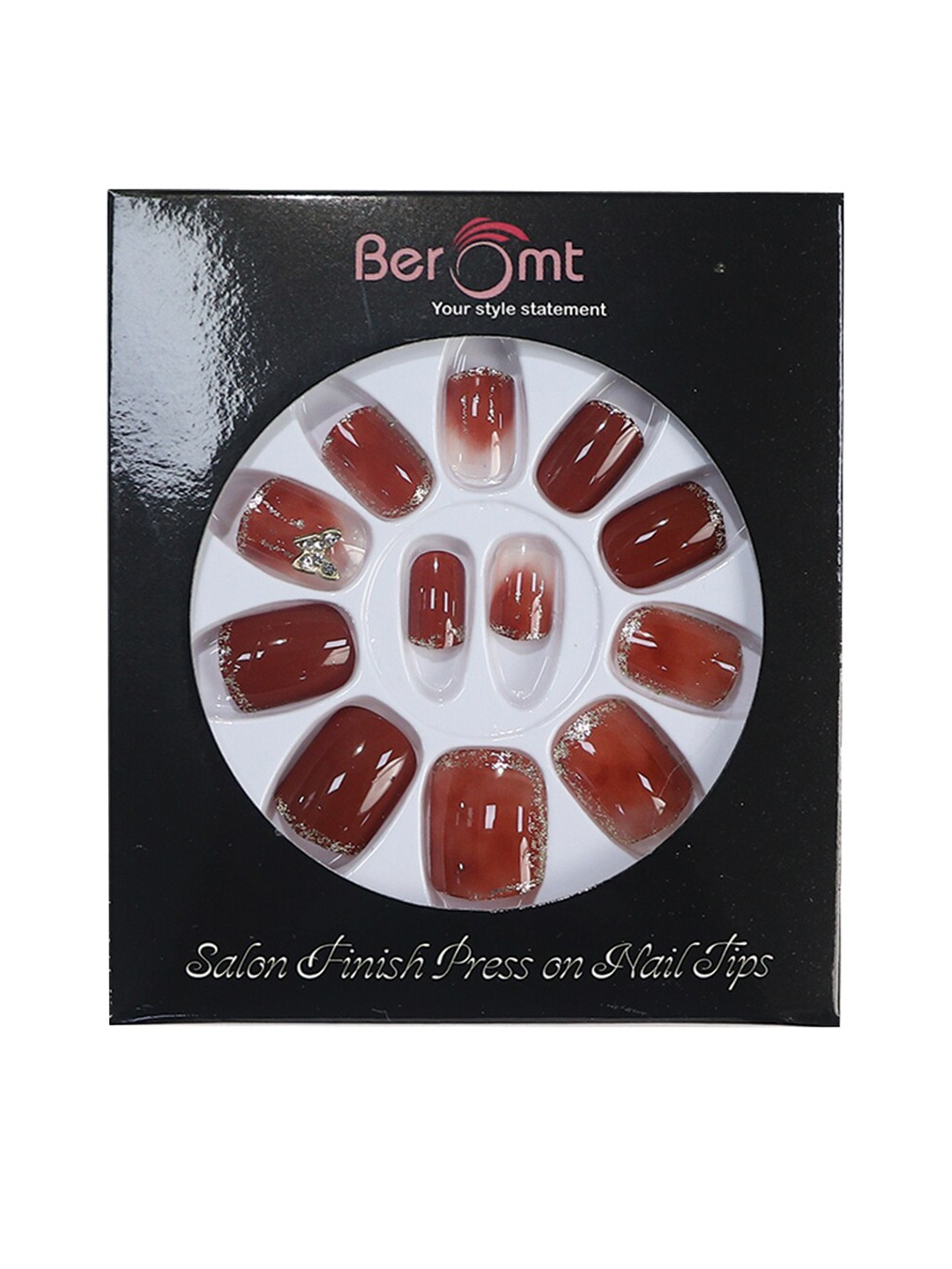 

BEROMT 12 Pcs Long-Lasting Reusable Lightweight Salon Finish Press on Nail Tips- Shade 240, Red