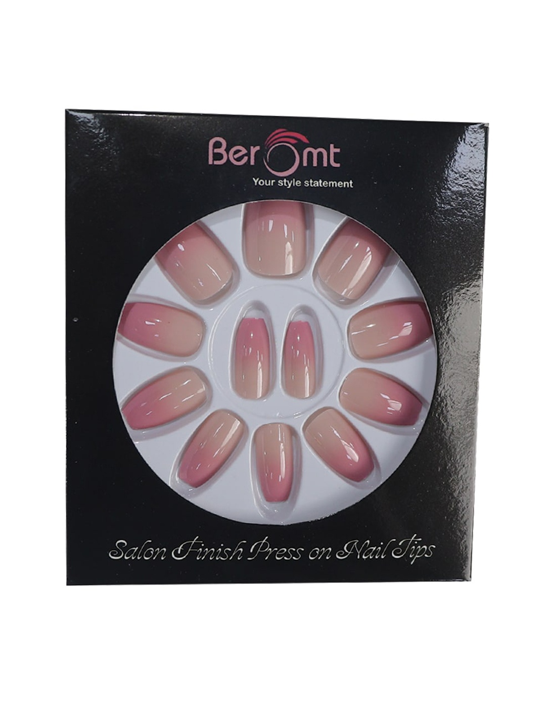 

BEROMT 12 Pcs Long-Lasting Reusable Lightweight Salon Finish Press on Nail Tips- Shade 246, Pink