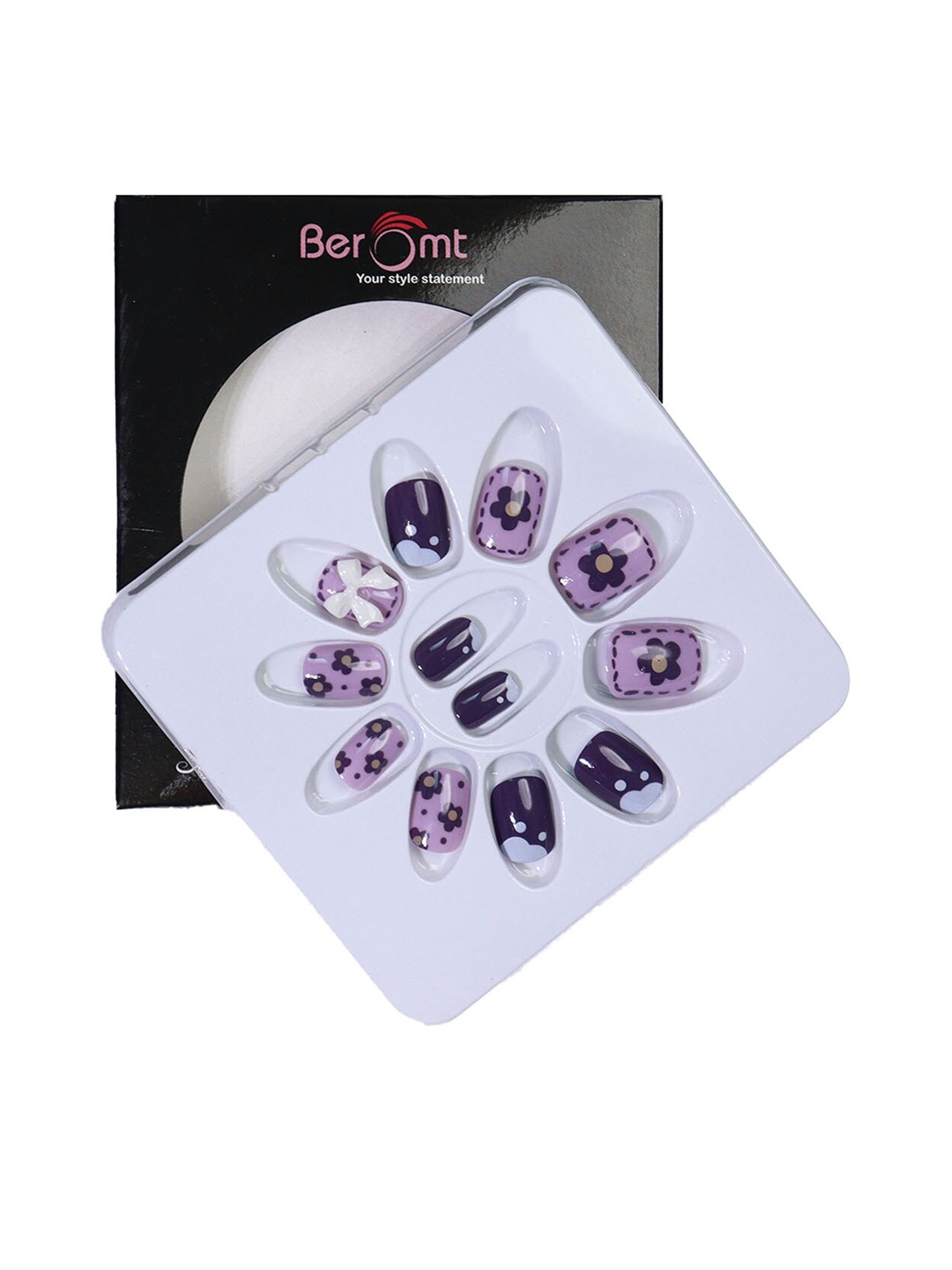 

BEROMT 12 Pcs Long-Lasting Reusable Lightweight Salon Finish Press on Nail Tips- Shade 174, Purple