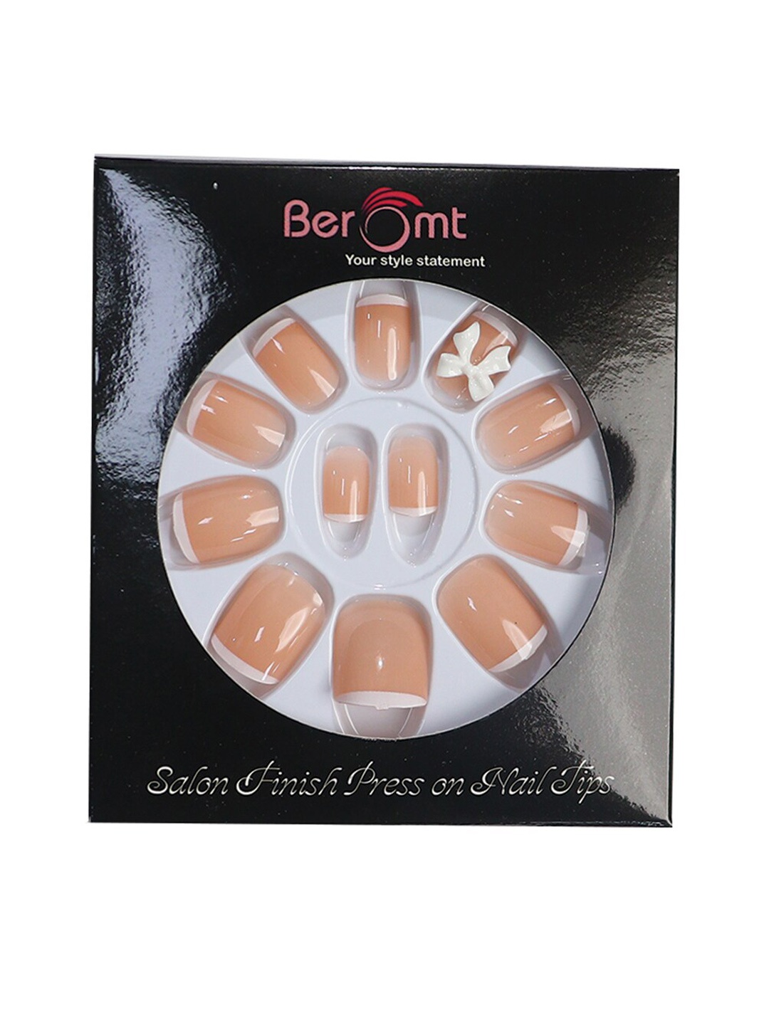 

BEROMT 12 Pcs Long-Lasting Reusable Lightweight Salon Finish Press on Nail Tips- Shade 225, Orange