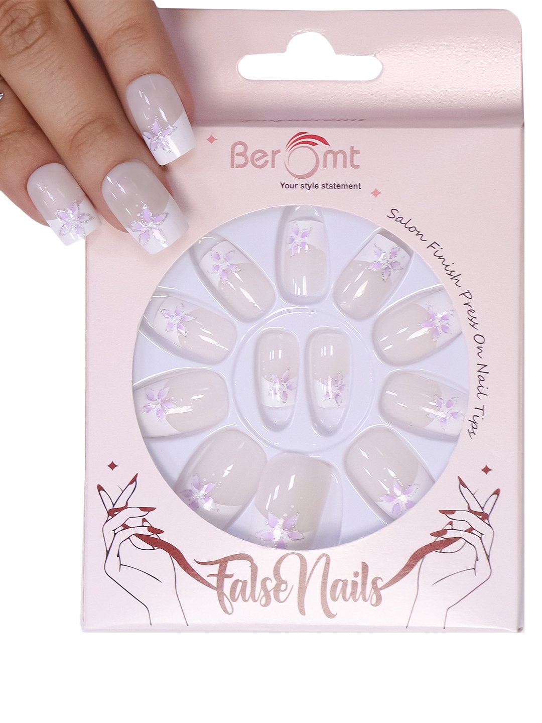 

BEROMT 12 Pcs Long-Lasting Reusable Lightweight Salon Finish Press on Nail Tips- Shade 142, Off white