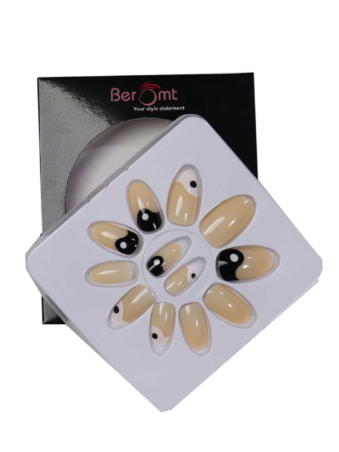 

BEROMT 12 Pcs Long-Lasting Reusable Lightweight Salon Finish Press on Nail Tips- Shade 113, Cream