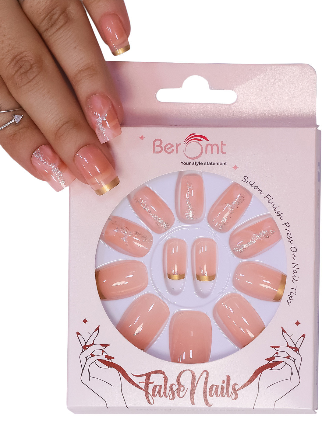 

BEROMT 12 Pcs Long-Lasting Reusable Lightweight Salon Finish Press on Nail Tips- Shade 216, Orange