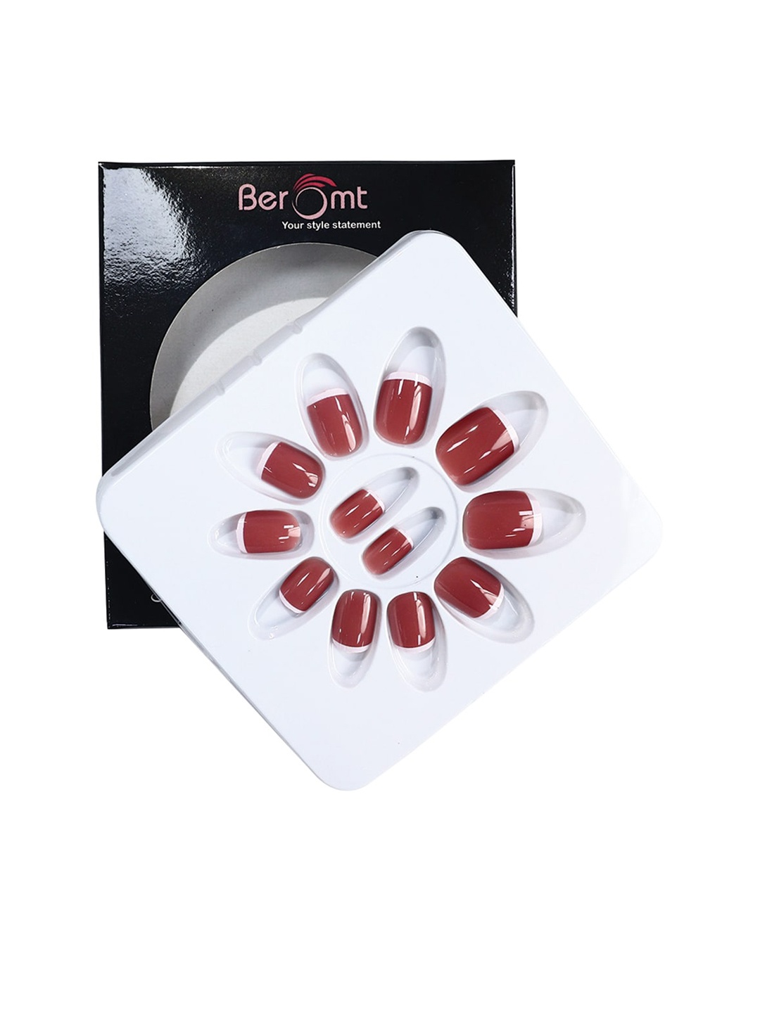 

BEROMT 12 Pcs Long-Lasting Reusable Lightweight Salon Finish Press on Nail Tips- Shade 238, Red